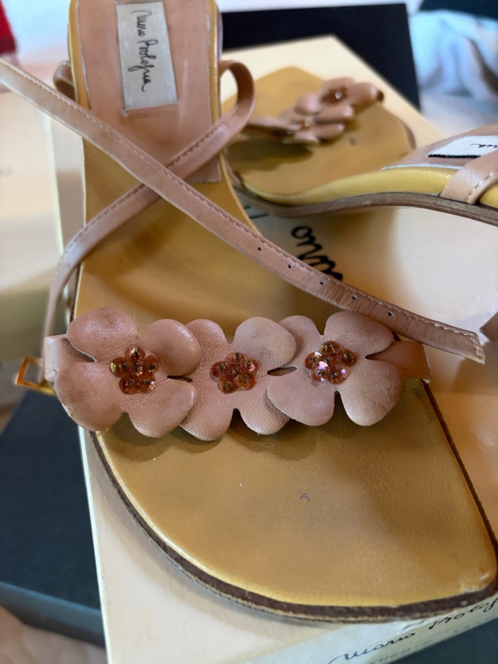Floral Appliqué Nude Pink Strappy Sandals